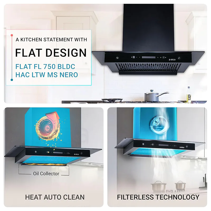 Elica 75cm 1500 m3/hr BLDC Filterless Autoclean Kitchen Chimney | Black