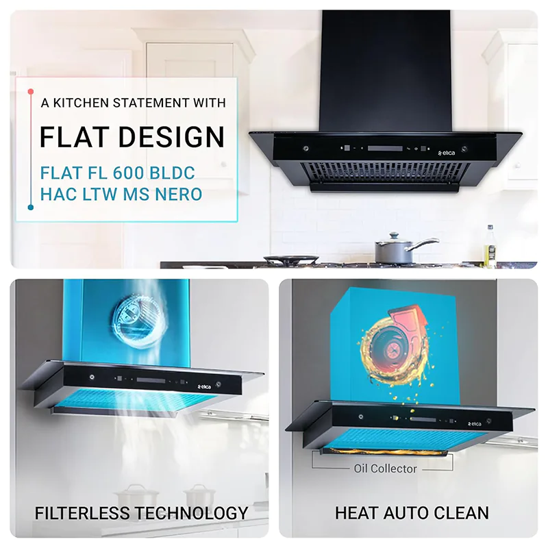 Elica 60cm 1500 m3/hr BLDC Filterless BLDC Autoclean Kitchen Chimney | Black