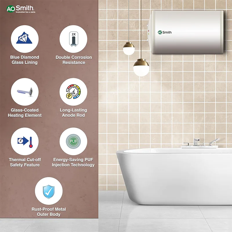 AO Smith HAS-X1-015-LHS Storage 15 Litre Horizontal Water Heater (Geyser)
