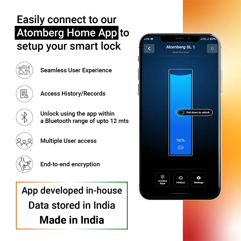 atomberg SL 1 Smart Door Lock | 6 Ways Unlocking | Rose Gold